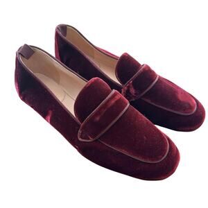 J Crew Women's Red Merlot Velvet Loafers Slip On Size 7.5 Holiday Classic Preppy